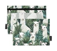 Fustylead Cute Llama in Jungle Binder Pencil Pouch for 3 Ring, Pencil Pouches Bags with Zipper Clear Window for School Office Cosmetic Students Supplies, 2 Pack