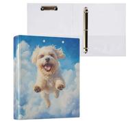 Fustylead Cute Maltese Dog Running Happily Above The Clouds 3 Ring Binder, 1.5" D-Ring Hardcover Folder with Clipboard & 3 Clear Pockets, Holds 200 Sheets A4 Size Paper for School Home Office