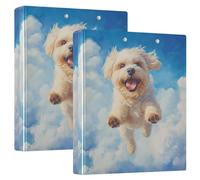 Fustylead Cute Maltese Dog Running Happily Above The Clouds 3 Ring Binder, 1.5" D-Ring Hardcover Folder with Clipboard & 3 Clear Pockets, Holds 200 Sheets A4 Size Paper for School Home Office