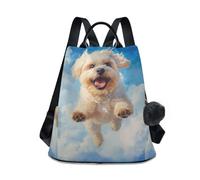 Fustylead Cute Maltese Dog Running Happily above The Clouds Women Backpack Purse Anti-theft Lightweight Shoulder Bag