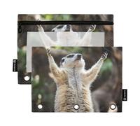 Fustylead Cute Meerkat Raising Arms in Hallelujah Pencil Pouch Fits Standard 3-Ring Binders, Zipper Binder Pencil Bag with Clear Window for Office School Cosmetic 2 Pack