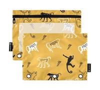 Fustylead Cute Monkey Outline in Scandinavian Style Big Capacity Pencil Bag Fits 3 Ring Binders, Waterproof Pencil Case with Clear Window for School Cosmetic Office Students Supplies 2 Pack