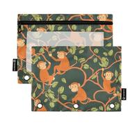 Fustylead Cute Monley in Jungle Pencil Bags for 3 Ring Binders, Zipper Pocket Pouch with Clear Window Pencil Case Bags for Home Office School Children Suppliers 2 Pack