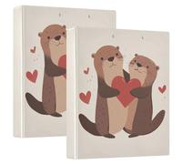 Fustylead Cute Otters Fall in Love 3 Ring Binder, D-Rings 1.5" Hardcover Folder, Fits 200 Sheets of A4 Paper, Durable Clipboard & Clean View with Inside Pockets for School Home Office