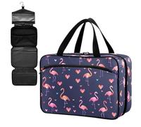 Fustylead Cute Pink Flamingo and Hearts Empty Travel First Aid Bag Large Home Medication Bag with Zipper for Pills,Vitamin,Fish Oil,Supplements for Women and Men