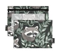 Fustylead Cute Raccoon in Jungle 2 Pack Pencil Pouches for 3 Ring Binder, Big Capacity Binder Pencil Bag with Clear Window for School Office Cosmetic Children Supplies
