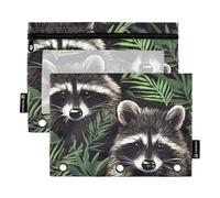 Fustylead Cute Raccoon in Jungle Big Capacity Pencil Bag Fits 3 Ring Binders, Waterproof Pencil Case with Clear Window for School Cosmetic Office Students Supplies 2 Pack