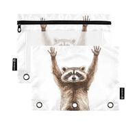 Fustylead Cute Raccoon Raise Hands Up Pencil Bags for 3 Ring Binders, Zipper Pocket Pouch with Clear Window Pencil Case Bags for Home Office School Children Suppliers 2 Pack