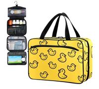 Fustylead Cute Rubber Duck Black Outline on Yellow Background Pill Organizer Bag Large Medicine Travel Carrying Case with Zipper for Vitamin Supplements Fish Oil, Empty First Aid Kit for Hiking Campin