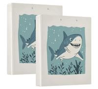 Fustylead Cute Shark 3 Ring Binder, D-Rings 1.5 Inch Binder, Fits 200 Sheets of A4 Paper, Durable Binder Clipboard & Clean View with Inside Pockets for School Home Office