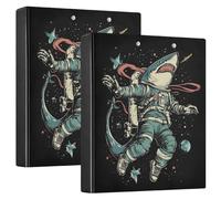 Fustylead Cute Shark Astronaut 3 Ring Binder, D-Rings 1.5 Inch Binder, Fits 200 Sheets of A4 Paper, Durable Binder Clipboard & Clean View with Inside Pockets for School Home Office