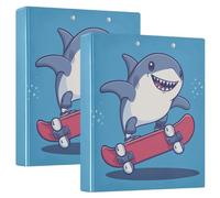 Fustylead Cute Shark Skateboarder 3 Ring Binder, D-Rings 1.5 Inch Binder, Fits 200 Sheets of A4 Paper, Durable Binder Clipboard & Clean View with Inside Pockets for School Home Office