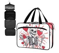 Fustylead Cute Skeleton and Hearts Large Medicine Bag Travel Pill Bottle Organizer with Zipper, Empty First Aid Bag for Camping Hiking Outdoors