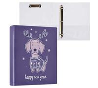 Fustylead Cute Smiling Dachshund in Sweater 3 Ring Binders, Binders for School and Office, Durable 1.5 Inch Binder with D-Rings, Holds 200 Sheets of A4 Paper, Clipboard&3 Clear Pockets