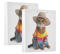 Fustylead Cute Tiger Cat Dressed in Beach Clothes 3 Ring Binder, 1.5" D-Ring Hardcover Folder with Clipboard & 3 Clear Pockets, Holds 200 Sheets A4 Size Paper for School Home Office