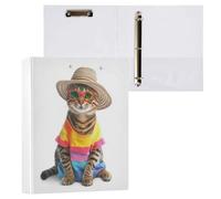 Fustylead Cute Tiger Cat Dressed in Beach Clothes 3 Ring Binder, 1.5" D-Ring Hardcover Folder with Clipboard & 3 Clear Pockets, Holds 200 Sheets A4 Size Paper for School Home Office