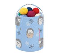 Fustylead Cute Watercolor Hedgehogs Knitting Crochet Bag, Portable Large Yarn Storage Drawstring Basket Organizer for Crocheting Hooks, Project, Store Skein Ball, Short Knitting Needle