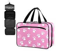 Fustylead Cute White Paw Prints on Pink Background Large Medical Storage Bag with Zipper Empty First Aid Bag Trauma Kit for Traveling Hiking Camping Backpacking