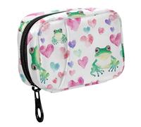 Fustylead Cute Wild Animal Green Frogs with Pink Purple Hearts Patterned Travel Pill Organizer Bag with Zipper Small Pill Box 7 Day Pill Case for Purse Storage Weekly Vitamin Medicine Supplement