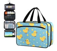 Fustylead Cute Yellow Duck and Hearts Stars Pill Organizer Bag Large Medicine Travel Carrying Case with Zipper for Vitamin Supplements Fish Oil, Empty First Aid Kit for Hiking Camping