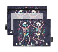 Fustylead Day of The Dead Couple of Skeletons Dancing Pencil Bags for 3 Ring Binders, Zipper Pocket Pouch with Clear Window Pencil Case Bags for Home Office School Children Suppliers 2 Pack