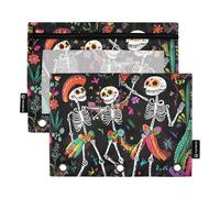 Fustylead Day of The Dead Mexican Symbology and Icon Binder Pencil Pouch for 3 Ring, Pencil Pouches Bags with Zipper Clear Window for School Office Cosmetic Students Supplies, 2 Pack