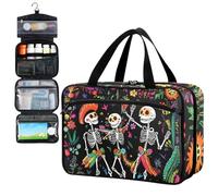 Fustylead Day of The Dead Mexican Symbology and Icon Travel Pill Bottle Organizer Large Home Storage Medication Bag with Zipper for Vitamins, First Aid, Fish Oil, Medical Supplies
