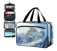 Fustylead Dolphins Swimming Splashing and Jumping in The Water Pill Organizer Bag Large Medicine Travel Carrying Case with Zipper for Vitamin Supplements Fish Oil, Empty First Aid Kit for Hiking Campi