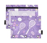 Fustylead Doodles Tennis Rackets Rainbows Flowers Binder Pencil Pouch for 3 Ring, Pencil Pouches Bags with Zipper Clear Window for School Office Cosmetic Students Supplies, 2 Pack