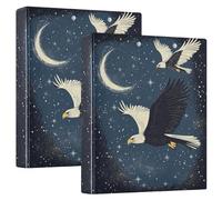 Fustylead Eagles Soaring in Night Sky 1.5 Inch 3 Ring Binder, D-Ring Binder with Clipboard&3 Inside Pockets Binders for School Office Supplies Binders, Holds 200 Sheets of A4 Paper