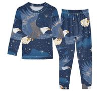 Fustylead Eagles Soaring in The Sky Pajamas Cotton Sleepover PJ Set Long Sleeve Lounge Wear Multi