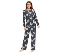 Fustylead Elegant Retro Butterflies Matching Couple Pajama Set 2 PCS Long Sleeve Lounge Jammies for Families Men Women Multi