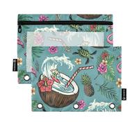 Fustylead Exotic Flowers and Coconut Binder Pencil Pouch for 3 Ring, Pencil Pouches Bags with Zipper Clear Window for School Office Cosmetic Supplies, 2 Pack