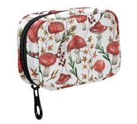 Fustylead Fall Maple Leaves and Red Amanita Mushroom Pill Organizer Case with Zipper 2 Times A Day for Vitamin and Supplement, 7 Day Travel Organizer Medicine Case
