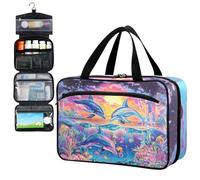 Fustylead Fantastic Dolphins Landscape Travel Medicine Storage Bag Large Household Pill Bottle Organizer with Zipper for First Aid, Pills, Vitamins, Medical Supplies
