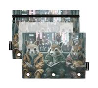 Fustylead Future Scene of Wild Animals Dressed As People Pencil Pouch Fits Standard 3-Ring Binders, Zipper Binder Pencil Bag with Clear Window for Office School Cosmetic 2 Pack