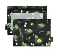 Fustylead Green Frogs in The Lake and Dragonfly Pencil Bags for 3 Ring Binders, Zipper Pocket Pouch with Clear Window Pencil Case Bags for Home Office School Children Suppliers 2 Pack