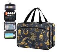 Fustylead Halloween Gold Magic Witch Hat Bat Pumpkin Candle Stars Web Travel Medicine Storage Bag Large Household Pill Bottle Organizer with Zipper for First Aid, Pills, Vitamins, Medical Supplies