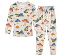 Fustylead Hand Draw Cute Frog and Colorful Mushroom Cotton Pajamas Long Sleeve Sleepwear Lounge Set Multi