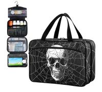 Fustylead Hand Draw Human Skull on Spider Web Travel Pill Bottle Organizer Large Home Storage Medication Bag with Zipper for Vitamins, First Aid, Fish Oil, Medical Supplies