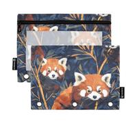 Fustylead Hand Draw Lesser Panda in Jungle 2 Pack Pencil Pouches for 3 Ring Binder, Big Capacity Binder Pencil Bag with Clear Window for School Office Cosmetic Children Supplies