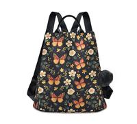 Fustylead Hand Draw Monarch Butterflies and Flowers Backpack Purse for Women Anti-theft Backpack Purse Travel Daypack