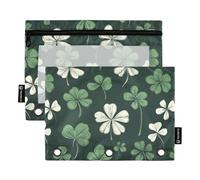 Fustylead Hand Draw Saint Patricks Clover Big Capacity Pencil Bag Fits 3 Ring Binders, Waterproof Pencil Case with Clear Window for School Cosmetic Office Students Supplies 2 Pack