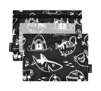 Fustylead Hand Draw Sketch Shark Silhouette Pencil Pouch with Clear Window for 3 Ring Binders, Zipper Pencil Case Cosmetic Bags for School Office Cosmetic Students Supplies, 2PCS