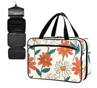 Fustylead Hand Draw Vintage Groovy Daisy Flowers Large Medical Supplies Organizer Bag with Zipper Empty First Aid Bag Trauma Kit for Traveling Hiking Camping