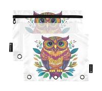 Fustylead Hand Drawn Colorful Owl Mandala Big Capacity Pencil Bag Fits 3 Ring Binders, Waterproof Pencil Case with Clear Window for School Cosmetic Office Students Supplies 2 Pack