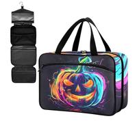 Fustylead Happy Halloween Neon Color Pumpkin on Black Background Large Medical Supplies Organizer Bag with Zipper Empty First Aid Bag Trauma Kit for Traveling Hiking Camping