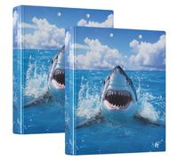 Fustylead Happy Shark Jumping Out of Blue Water 3 Ring Binder, D-Rings 1.5 Inch Binder, Fits 200 Sheets of A4 Paper, Durable Binder Clipboard & Clean View with Inside Pockets for School Home Office