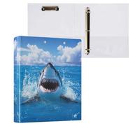 Fustylead Happy Shark Jumping Out of Blue Water 3 Ring Binder, D-Rings 1.5 Inch Binder, Fits 200 Sheets of A4 Paper, Durable Binder Clipboard & Clean View with Inside Pockets for School Home Office