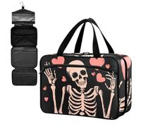 Fustylead Happy Skeleton and Hearts Large Medicine Bag Travel Pill Bottle Organizer with Zipper, Empty First Aid Bag for Camping Hiking Outdoors